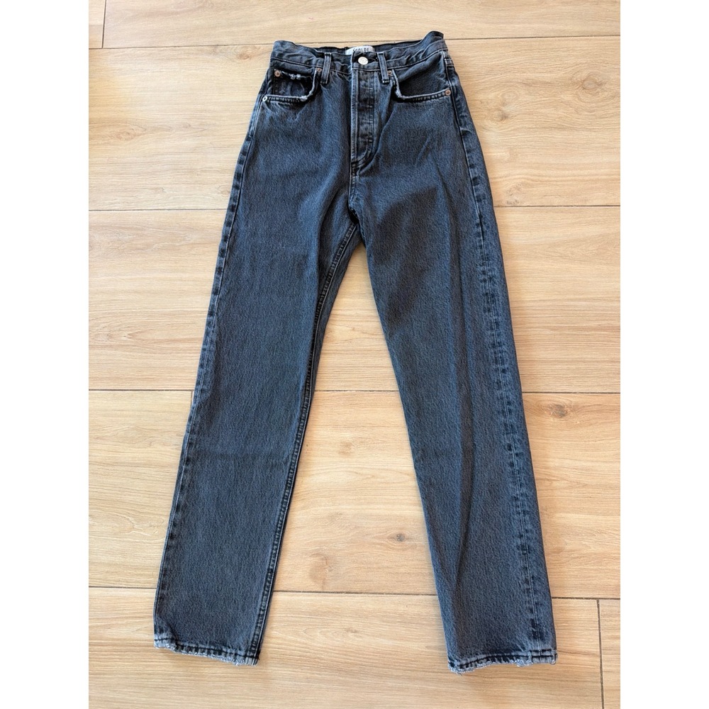 AGOLDE High Rise Straight Leg Jeans Faded‎ Black Raw Hem Size 23